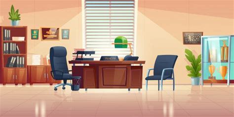 Free Vector | Principals office in school with desk, chairs, bookcase ...