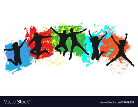 Jumping youth on colorful background jumps Vector Image