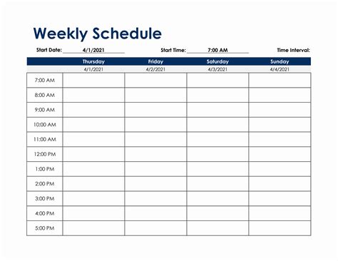 Weekly Schedule Template in Excel