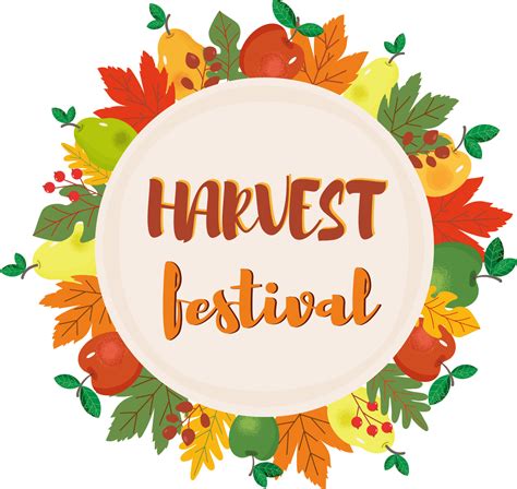 Harvest festival poster. Wreath of colorful autumn leaves, apples ...