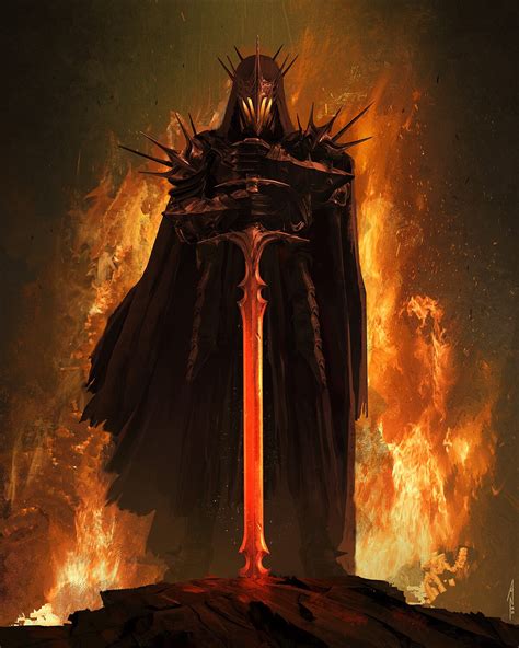 The Lord of the Rings, standing, dark fantasy, sword, fantasy art, Witch King of Angmar, fire HD ...