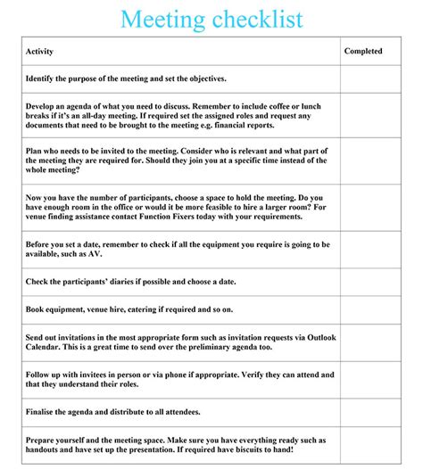 Meeting checklist | Function Fixers