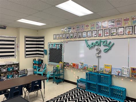 Black and white classroom with a pop of blue tones Perfect for creating ...