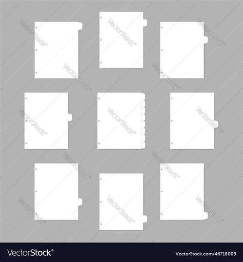 Set of white index dividers for three ring binder Vector Image