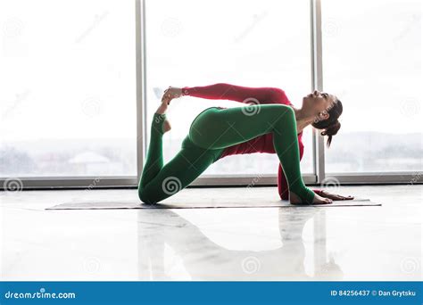 Beautiful Yoga Woman Practice Yoga Poses on Grey Background. Stock Image - Image of kapotasana ...