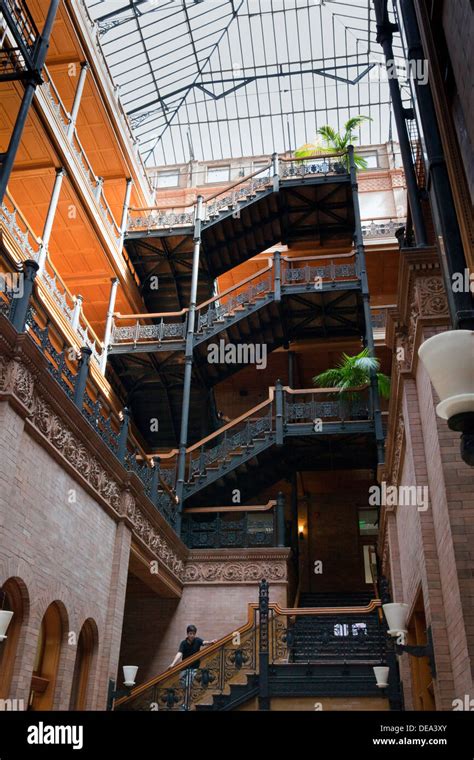 A view of the interior of the Bradbury Building in downtown Los Angeles ...