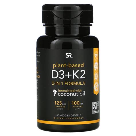 Sports Research Vitamin D3 + K2, Plant Based, 60 Veggie Softgels - Walmart.com - Walmart.com