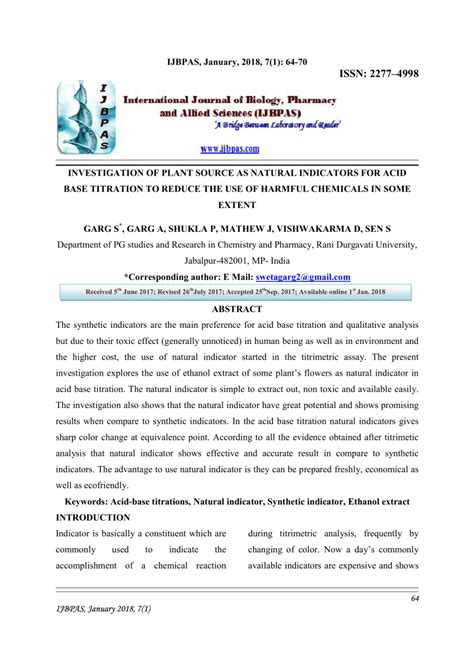 (PDF) INVESTIGATION OF PLANT SOURCE AS NATURAL INDICATORS FOR ACID BASE TITRATION TO REDUCE THE ...