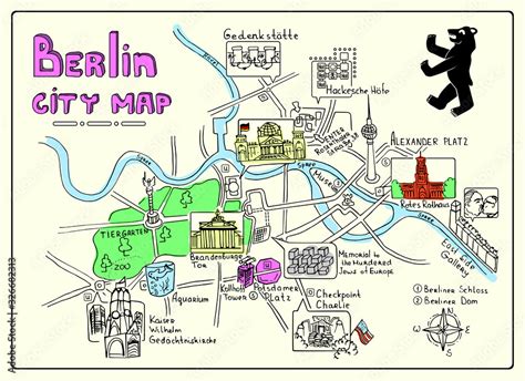 Illustrated map of Berlin, Germany. Doodle sketch map. Illustrations of ...