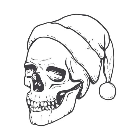 Hand drawn Santa Claus skull. Line art drawing 19472406 Vector Art at ...