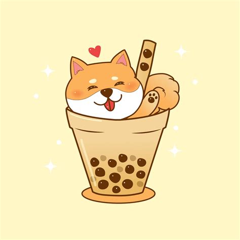 mignon shiba inu dans une tasse de thé à bulles 1184080 Art vectoriel ...