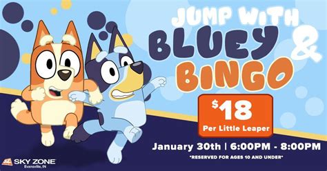 Jump with Bluey & Bingo (Ages 10 and Under), Sky Zone Evansville ...