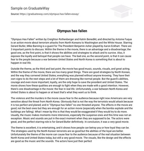 ⇉Olympus has fallen Analysis Essay Example | GraduateWay