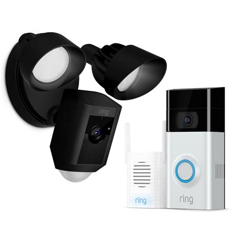 Ring Wireless Video Doorbell 2 with Chime Pro and Floodlight Cam Black ...