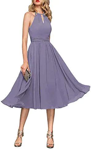 Amazon.com: dusty purple bridesmaid dress tea length | Tea length bridesmaid dresses, Halter ...