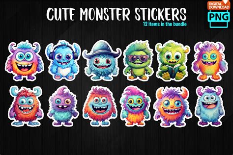 Cute Monster Stickers Bundle Graphic by MMShopArt · Creative Fabrica