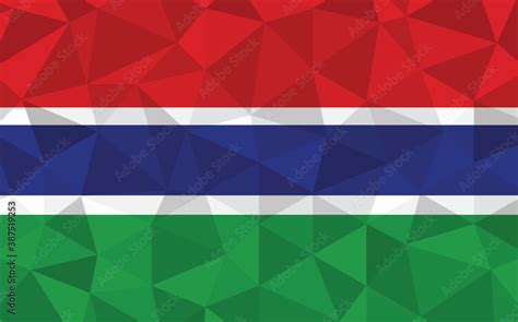 Low poly Gambian flag vector illustration. Triangular Gambia flag graphic. Gambian country flag ...