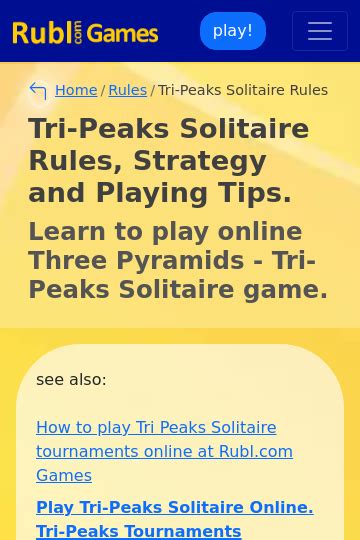 Tri-Peaks Solitaire Rules and Tips. Play Tri-Peaks Pyramid solitaire online