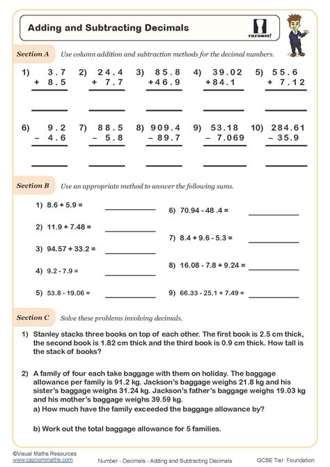 Adding And Subtracting Decimals Worksheets