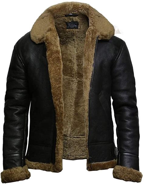 Mens Aviator B3 World War2 Real Shearling Sheepskin Flying Jacket (XL ...