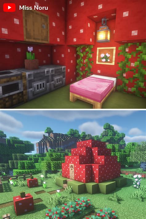Cute Strawberry Minecraft House in 2023 | Minecraft houses, Minecraft designs, Cute minecraft houses