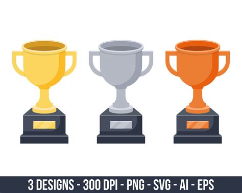 Gold, Silver and Bronze Trophy Clipart Set. Digital Images or Vector ...