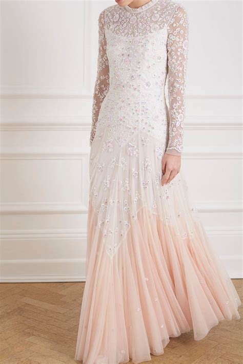 Pearl Rose Gown in Tinted Pink from Needle & Thread | Long sleeve bridal gown, Wedding dress ...