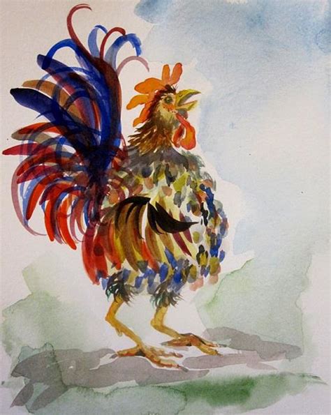 Crowing Rooster no. 2 - by Delilah Smith from Paintings Watermedia Art Gallery