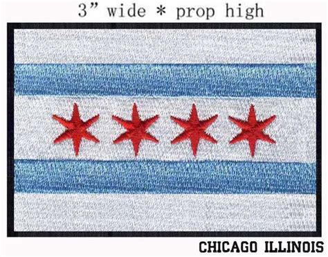 Chicago, Illinois USA Flag 3" wide embroidery patch for four red stars/light blue/iron on ...