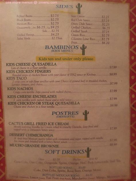 Menu at Cactus Grill & Cantina restaurant, Potsdam