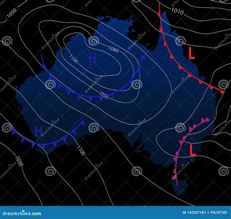 Weather Map of the Australia. Meteorological Forecast on a Dark ...