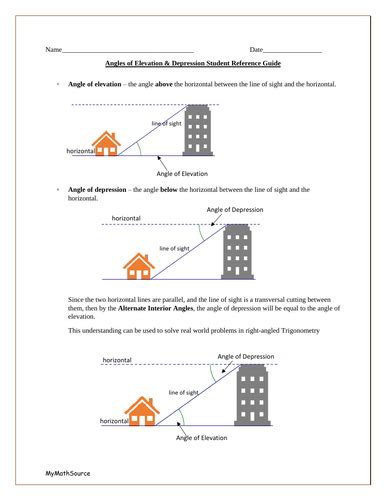 Angles of Elevation & Depression Student Reference Guide for ...