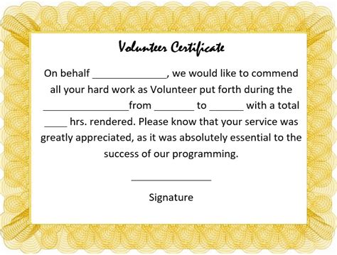 Printable Volunteering Certificate Template Free [Word] - Excel TMP