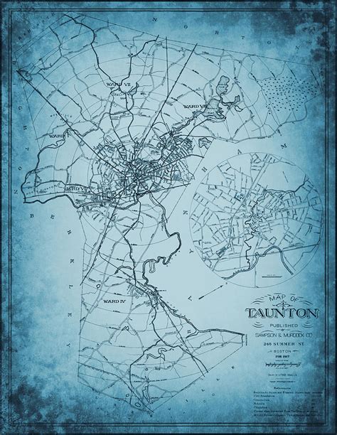 Taunton Massachusetts Vintage Historical Map 1917 Blue Photograph by ...