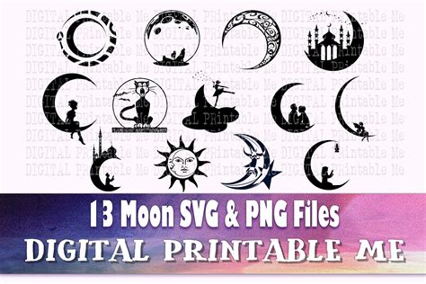 Moon Svg Silhouette Bundle PNG Clip Art 13 Digital - Etsy | Clip art ...