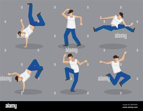 Set of six male hip hop dancers in funky dance moves. Vector icons ...