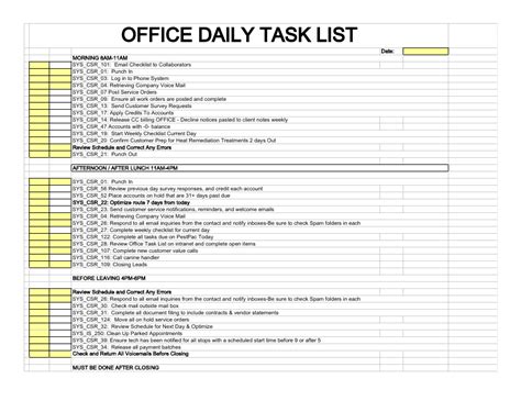 Daily Task List Template Printable