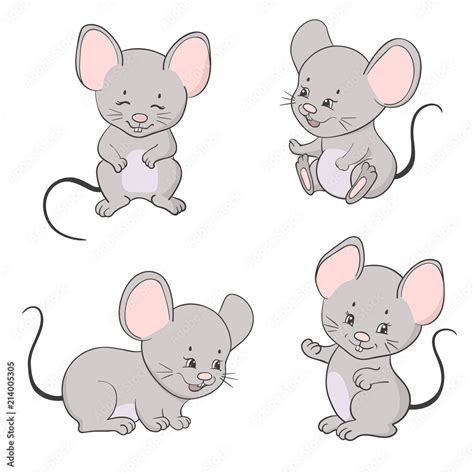 Set of cute little cartoon mice. Vector mouse collection. Stock Vector | Adobe Stock