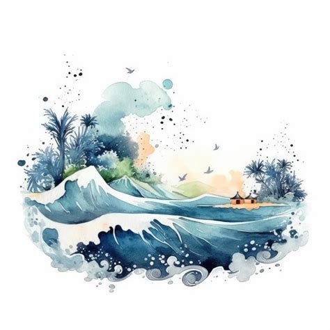 Premium AI Image | Watercolor handdrawn wave illustration