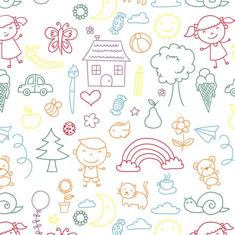 Hand Drawn Cartoon Minimalist Children Pattern Colorful Style ...