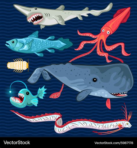 Fish of the deep blue sea collection set Vector Image