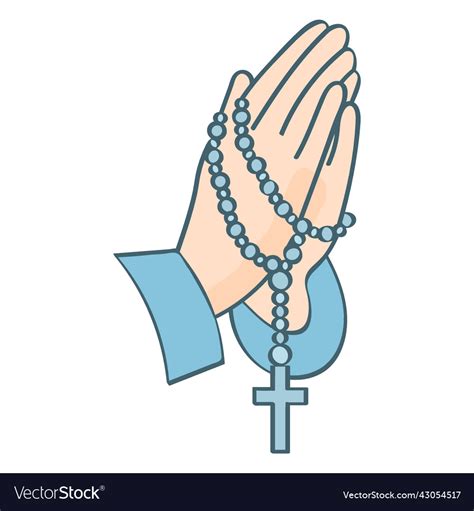 Praying hands with rosary beads color stroke Vector Image