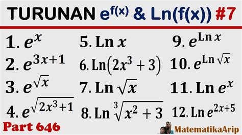 Turunan Fungsi Eksponensial e^f(x) dan Logaritma Natural Ln(f(x)) Bagian #7 - YouTube