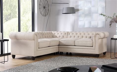 Hampton Chesterfield Corner Sofa, Oatmeal Classic Linen-Weave Fabric ...