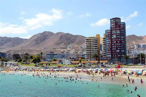 Crowded Beach in Antofagasta, Chile, As Seen from the Sea. Stock Image - Image of south, tourism ...