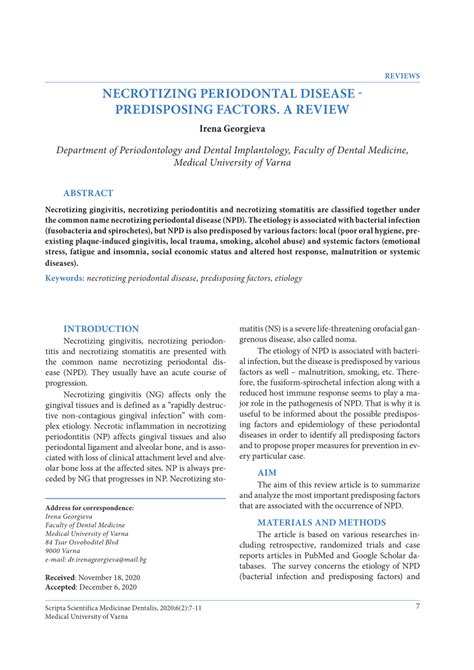 (PDF) Necrotizing Periodontal Disease - Predisposing Factors. A Review