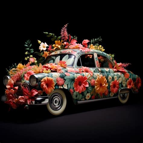 Premium AI Image | A picture of a car with floral print on it