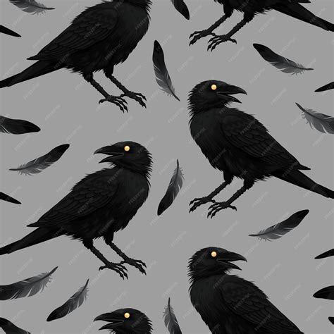 Premium Vector | Vector seamless pattern with raven and black feathers ...