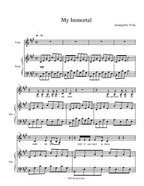 My immortal evanescence piano sheet music