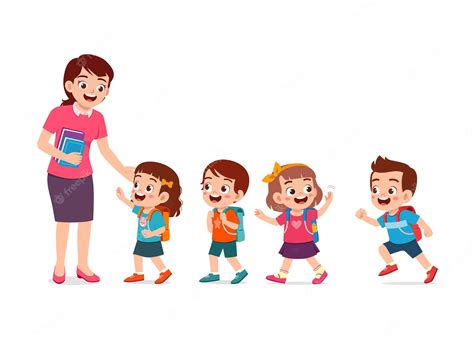 Premium Vector | Little kids say good morning to teacher